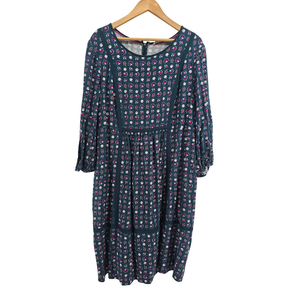 Boden Dress Womens 18L W0224 Blue Pink Floral 3/4 Sleeve Tiered EUC